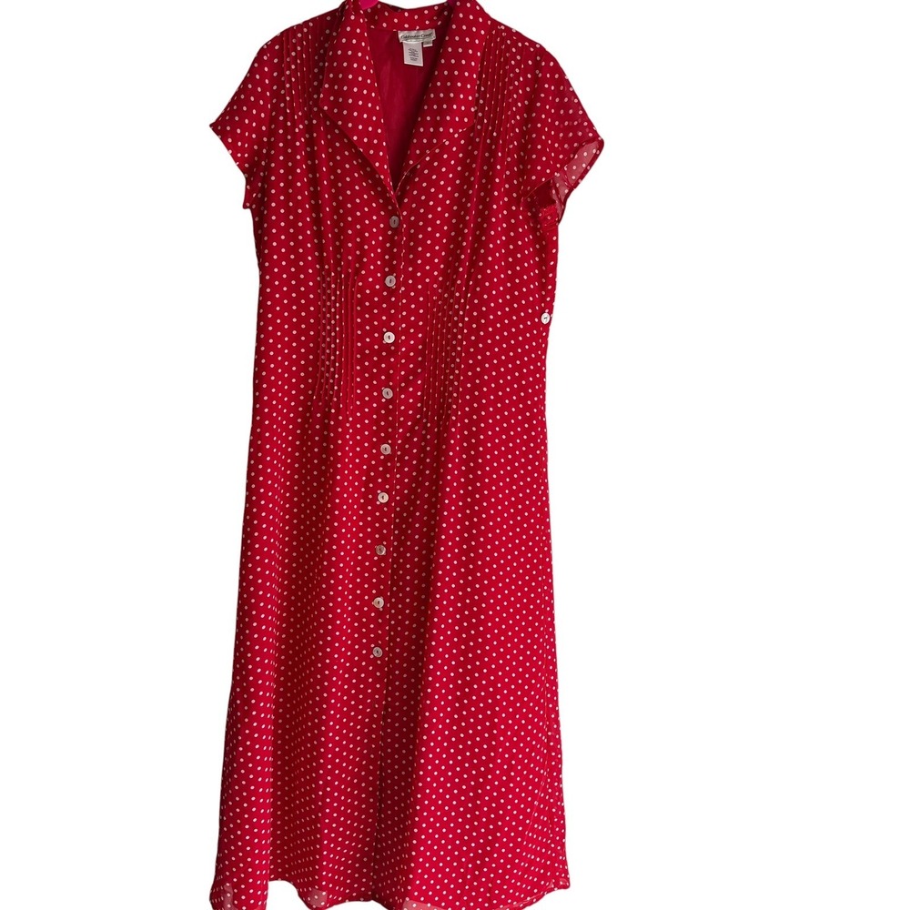 COLDWATER CREEK Red White Polka Dot Button Long Classic Ladies Dress, 10